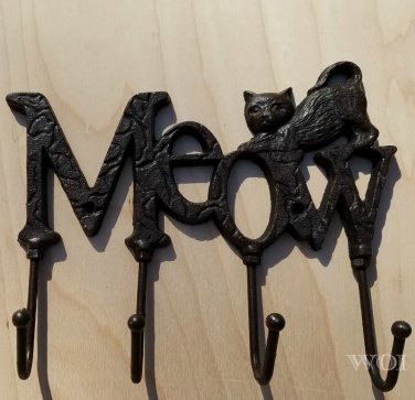 Rustic Kitty Cat Kitten Plaque Kitchen Utility Hook Utensil Hanger Metal Rack Distressed