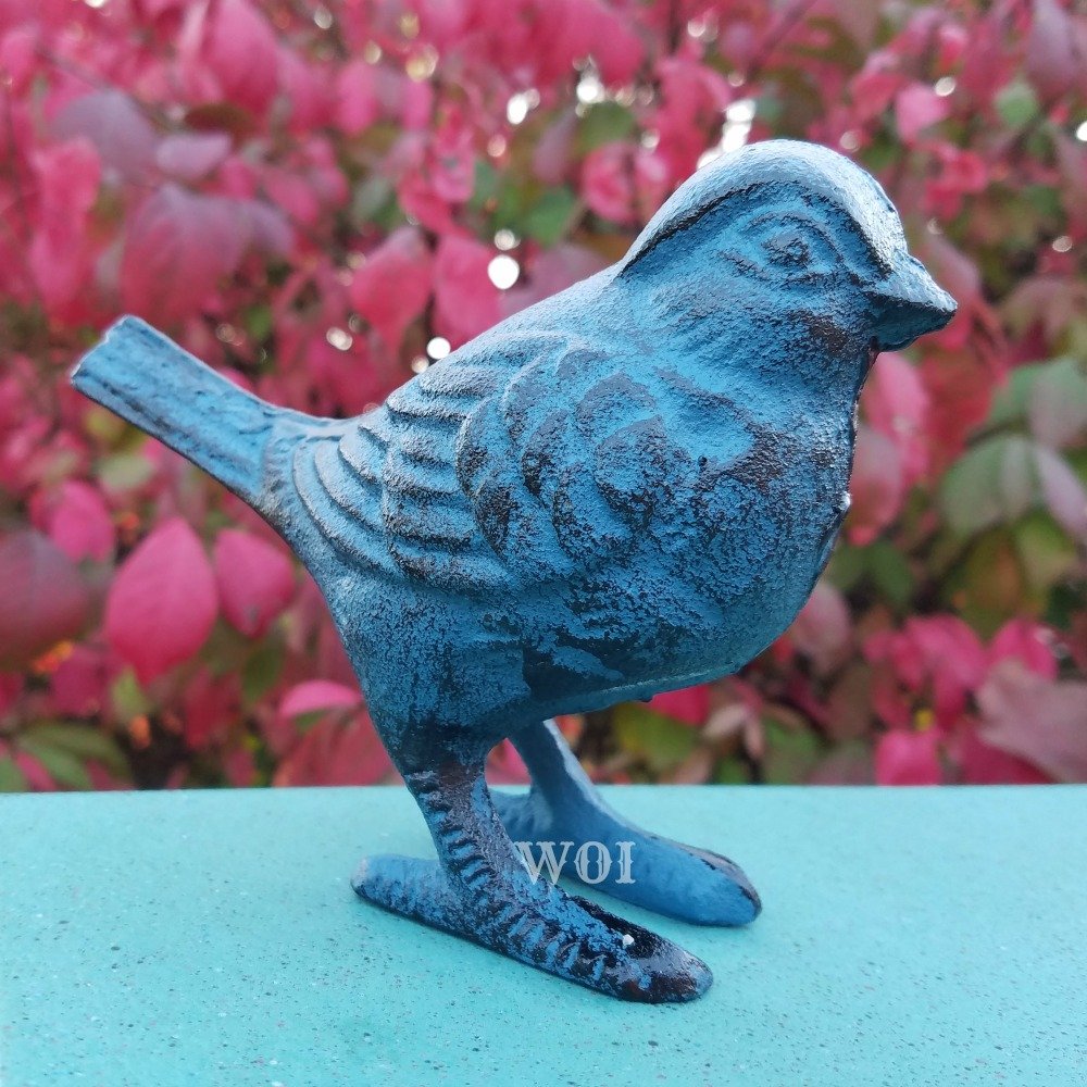 Metal Blue Bird Statue Figurine Art Sculpture Figure Home & Garden