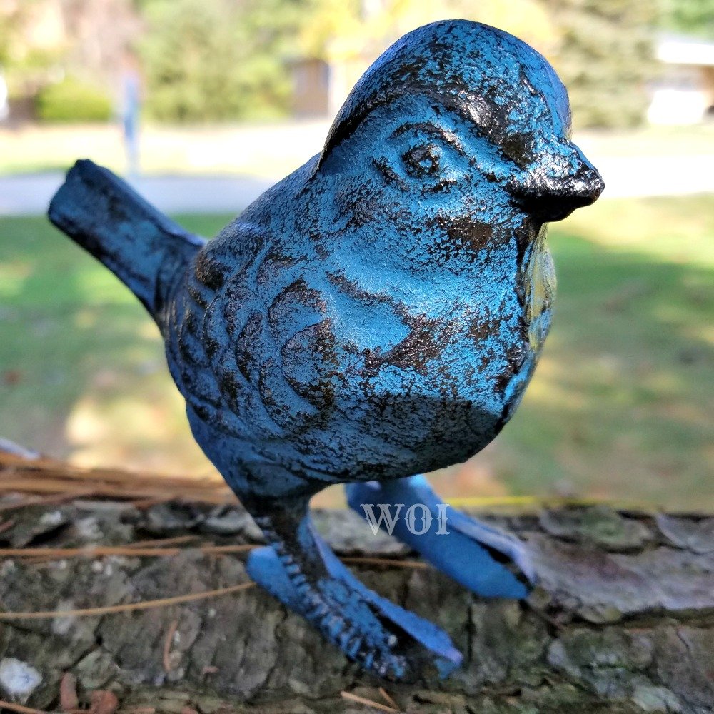 Metal Blue Bird Statue Figurine Art Sculpture Figure Home & Garden