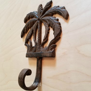 Large Rustic Palm Tree Utility Storage Hook Hanger Wall Mount Victory Emblem Tropical Decor