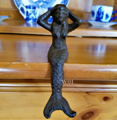 Rustic Nude Lady Fish Sculpture Water Sprite Sea Creature Shelf Sitter Art Statue Figurine