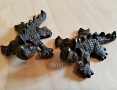 2 Rustic Horned Lizard Dragon Reptile Collectible Figure Garden Animal Figurine Art Statue