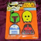 NEW! 4-Pack Star Wars Puzzle Erasers~C3P0, Darth Vader, Boba Fett, R2-D2~NIP