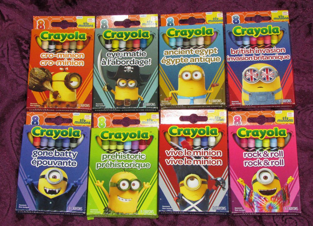 NEW! Set of 8 Different CRAYOLA MINIONS CRAYON SETS~Crayons~64 Crayons~NIB