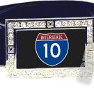 I-10 INTERSTATE 10 SHIELD SYMBOL CZ GLOW RHINESTONE BELT BUCKLE