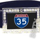 I-35 INTERSTATE 30 SHIELD SYMBOL CZ GLOW RHINESTONE BELT BUCKLE