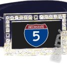 I-5 INTERSTATE 5 SHIELD SYMBOL CZ GLOW RHINESTONE BELT BUCKLE