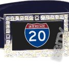 I-20 INTERSTATE 20 SHIELD SYMBOL CZ GLOW RHINESTONE BELT BUCKLE