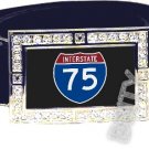 I-75 INTERSTATE 75 SHIELD SYMBOL CZ GLOW RHINESTONE BELT BUCKLE