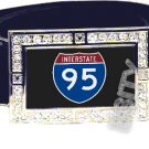 I-95 INTERSTATE 95 SHIELD SYMBOL CZ GLOW RHINESTONE BELT BUCKLE