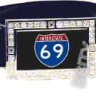 I-69 INTERSTATE 69 SHIELD SYMBOL CZ GLOW RHINESTONE BELT BUCKLE