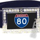 I-80 INTERSTATE 80 SHIELD SYMBOL CZ GLOW RHINESTONE BELT BUCKLE