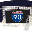 I-90 INTERSTATE 90 SHIELD SYMBOL CZ GLOW RHINESTONE BELT BUCKLE