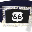 ROUTE 66 SHIELD SYMBOL CZ GLOW RHINESTONE BELT BUCKLE