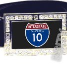 I-10 INTERSTATE 10 CALIFORNIA SHIELD SYMBOL CZ GLOW RHINESTONE BELT BUCKLE