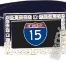 I-15 INTERSTATE 15 SHIELD SYMBOL CZ GLOW RHINESTONE BELT BUCKLE