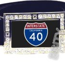 I-40 INTERSTATE 40 CA SHIELD SYMBOL CZ GLOW RHINESTONE BELT BUCKLE