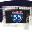 I-55 INTERSTATE 55 SHIELD SYMBOL CZ GLOW RHINESTONE BELT BUCKLE
