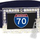 I-70 INTERSTATE 70 SHIELD SYMBOL CZ GLOW RHINESTONE BELT BUCKLE