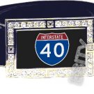 I-40 INTERSTATE 40 SHIELD SYMBOL CZ GLOW RHINESTONE BELT BUCKLE