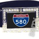 I-580 INTERSTATE 580 SHIELD SYMBOL CZ GLOW RHINESTONE BELT BUCKLE