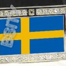 SWEDEN SWEDISH FLAG BLING ICED OUT CZ -FREE BELT- BUCKLE