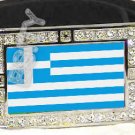 GREECE GREEK FLAG BLING DARK CZ -FREE BELT- BUCKLE