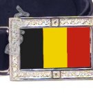 BELGIUM BELGIAN FLAG BLING DARK CZ -FREE BELT- BUCKLE
