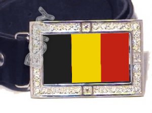 BELGIUM BELGIAN FLAG BLING DARK CZ -FREE BELT- BUCKLE
