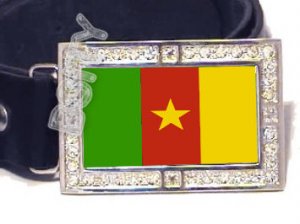 CAMEROON FLAG ICED OUT CZ BLING BUCKLE FREE BELT
