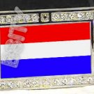 LUXEMBOURG LUXEMBOURGISH FLAG BLING DARK CZ -FREE BELT- BUCKLE