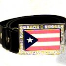 PUERTO RICO RICAN FLAG GLOW CHARM CZ -FREE BELT- BUCKLE