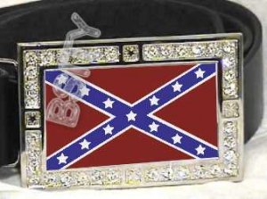 CONFEDERATE REBEL FLAG BLING ICED OUT CZ -FREE BELT- BUCKLE