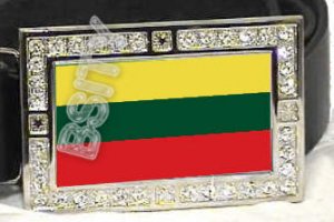 LITHUANIA Lithuanian FLAG BLING DARK CZ -FREE BELT- BUCKLE