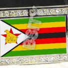 ZIMBABWE Zimbabwean FLAG BLING ICED OUT CZ -FREE BELT- BUCKLE