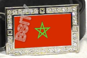 MOROCCO MOROCCAN FLAG BLING ICED OUT CZ -FREE BELT- BUCKLE