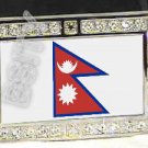 NEPAL NEPALESE FLAG BLING ICED OUT CZ -FREE BELT- BUCKLE