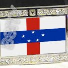 NETHERLANDS ANTILLE FLAG BLING ICED OUT CZ -FREE BELT- BUCKLE