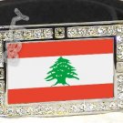 LEBANON Lebanese Republic FLAG BLING DARK CZ -FREE BELT- BUCKLE