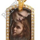Iced Out CZ Gold TWILIGHT EDWARD BELLA Photo Dog Tag BLING CHARM