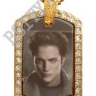 Iced Out CZ Gold TWILIGHT EDWARD Photo Dog Tag BLING CHARM