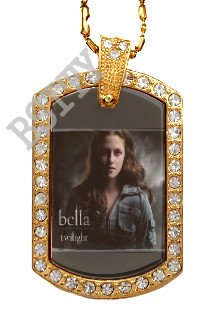 Iced Out CZ Gold TWILIGHT BELLA SWAN Photo Dog Tag BLING CHARM