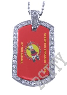 ABSENTEE SHAWNEE OK INDIAN FLAG Iced Out CZ BLING Dog Tag