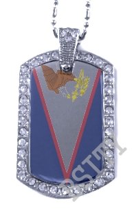 AMERICAN SAMOA FLAG Iced Out CZ BLING Charm Dog Tag