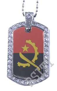 ANGOLA ANGOLAN FLAG Iced Out CZ BLING Charm Dog Tag