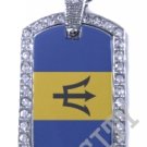 BARBADOS FLAG PENDANT Iced Out CZ BLING Charm Dog Tag