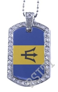 BARBADOS FLAG PENDANT Iced Out CZ BLING Charm Dog Tag