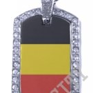 BELGIUM BELGIAN FLAG PENDANT Iced Out CZ BLING Charm Dog Tag