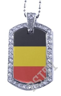BELGIUM BELGIAN FLAG PENDANT Iced Out CZ BLING Charm Dog Tag