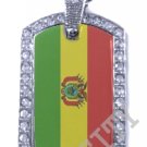 BOLIVIA BOLIVIAN FLAG PENDANT Iced Out CZ BLING Charm Dog Tag